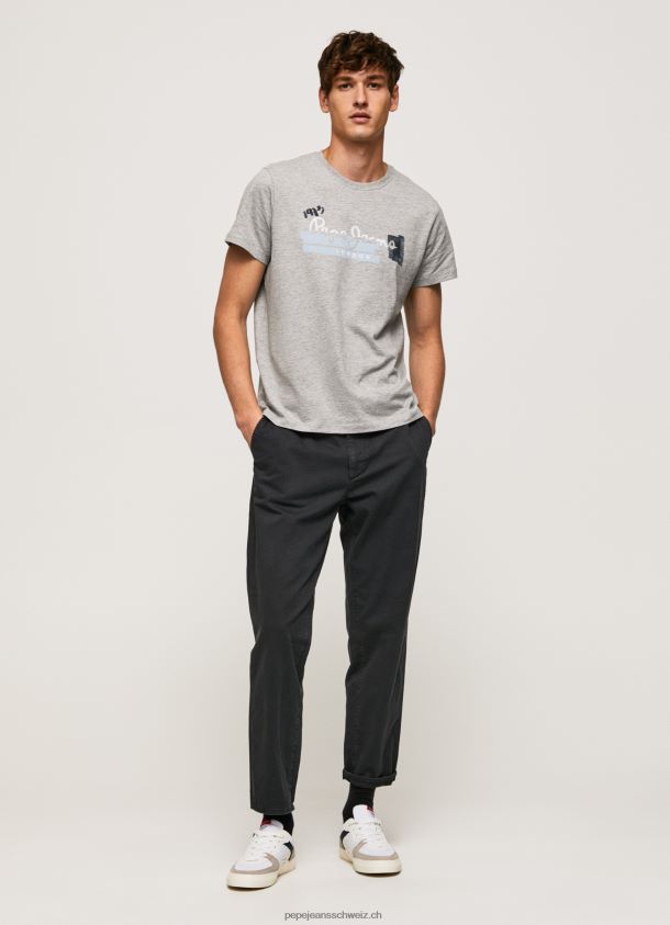 Baumwoll-T-Shirt mit Bürsten-Logo Männer Pepe Jeans grau meliert 84XH6T931