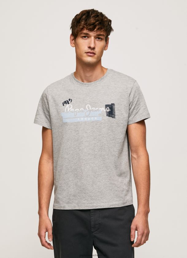 Baumwoll-T-Shirt mit Bürsten-Logo Männer Pepe Jeans grau meliert 84XH6T931