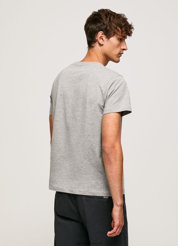 Baumwoll-T-Shirt mit Bürsten-Logo Männer Pepe Jeans grau meliert 84XH6T931