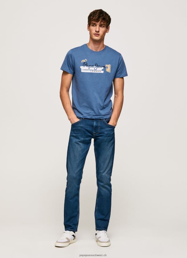 Baumwoll-T-Shirt mit Bürsten-Logo Männer Pepe Jeans ozzy 84XH6T929