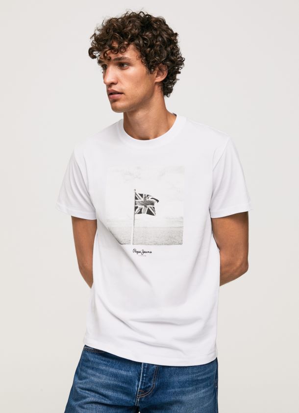 Baumwoll-T-Shirt mit Union Jack-Flagge Männer Pepe Jeans Weiss 84XH6T945