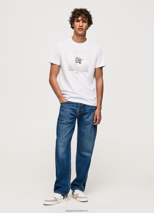 Baumwoll-T-Shirt mit Union Jack-Flagge Männer Pepe Jeans Weiss 84XH6T945