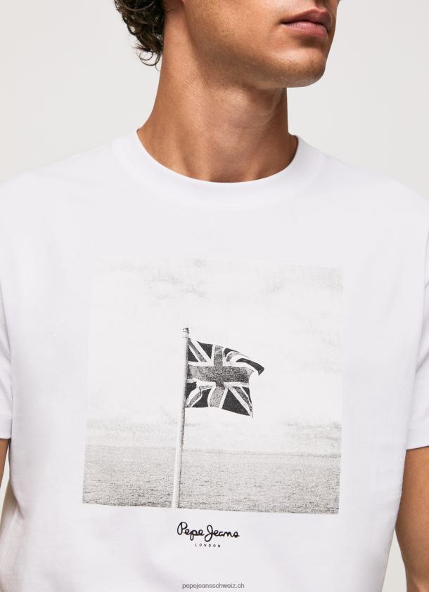 Baumwoll-T-Shirt mit Union Jack-Flagge Männer Pepe Jeans Weiss 84XH6T945