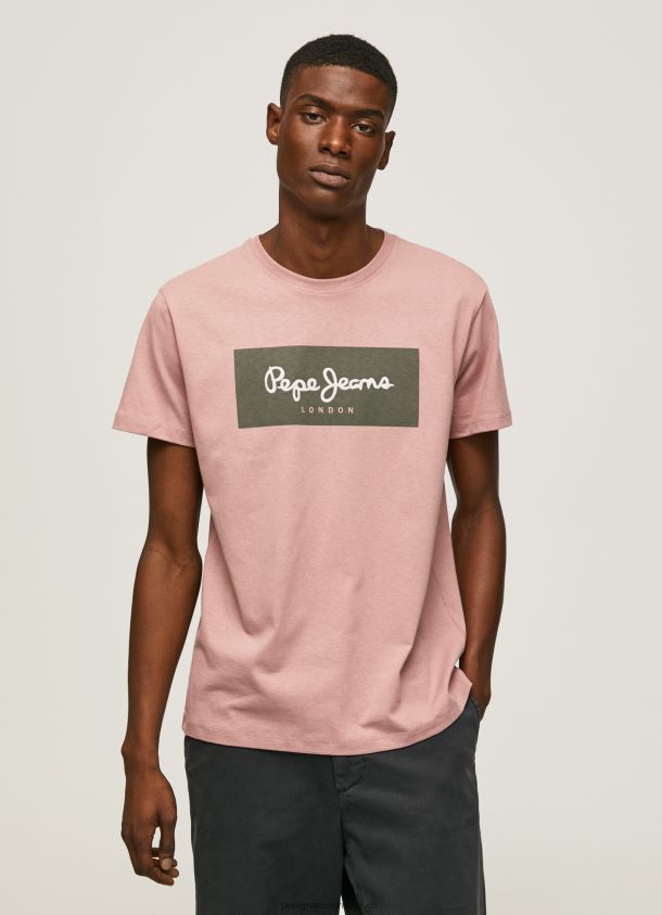 Baumwoll-T-Shirt mit aufgesticktem Logo Männer Pepe Jeans Rosa bleichen 84XH6T926