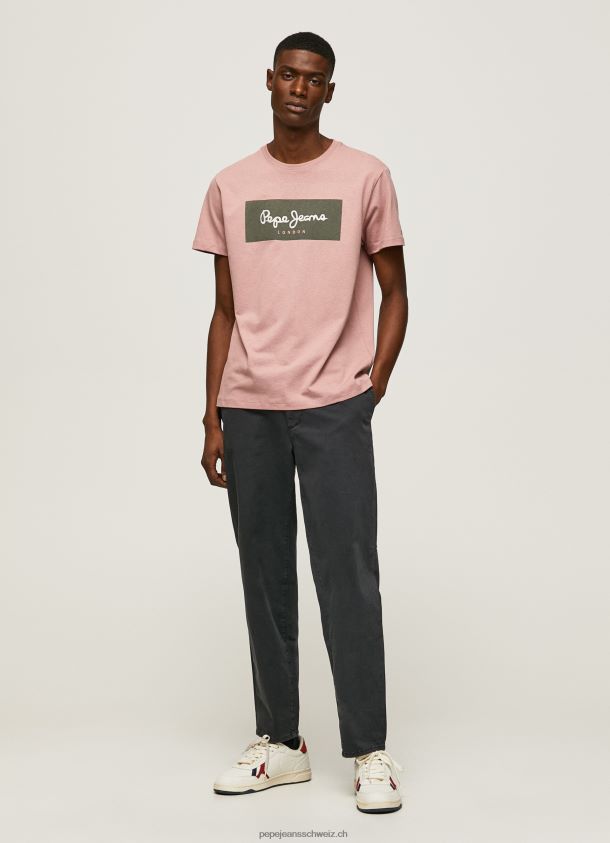 Baumwoll-T-Shirt mit aufgesticktem Logo Männer Pepe Jeans Rosa bleichen 84XH6T926