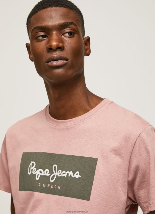 Baumwoll-T-Shirt mit aufgesticktem Logo Männer Pepe Jeans Rosa bleichen 84XH6T926