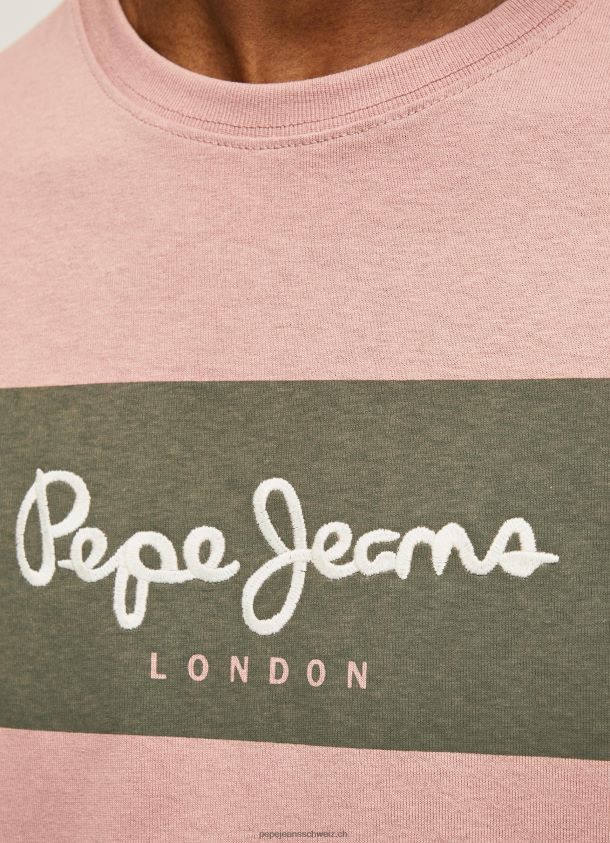 Baumwoll-T-Shirt mit aufgesticktem Logo Männer Pepe Jeans Rosa bleichen 84XH6T926