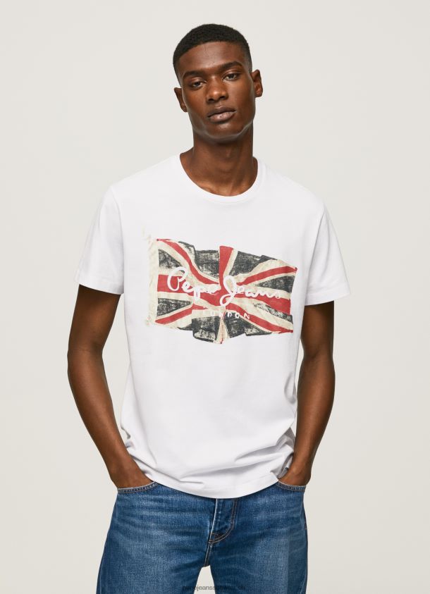 Flaggen-Logo n T-Shirt mit wehender Flagge Männer Pepe Jeans Weiss 84XH6T1014