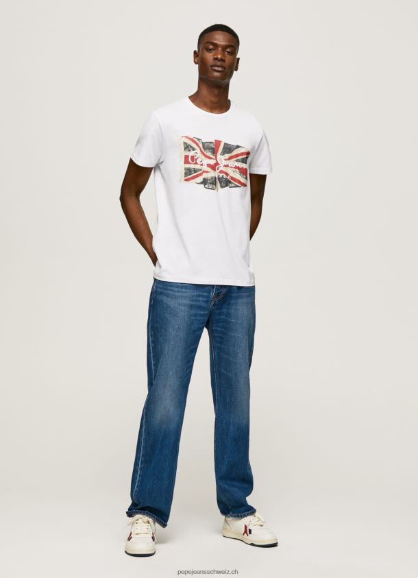 Flaggen-Logo n T-Shirt mit wehender Flagge Männer Pepe Jeans Weiss 84XH6T1014