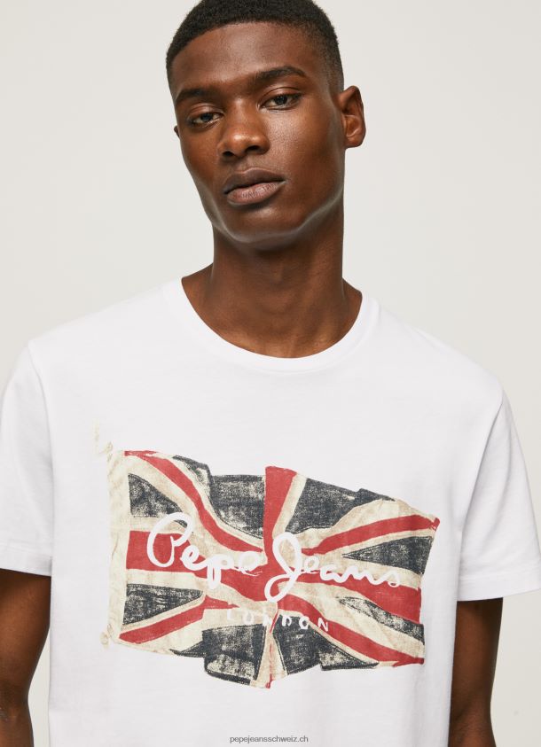 Flaggen-Logo n T-Shirt mit wehender Flagge Männer Pepe Jeans Weiss 84XH6T1014