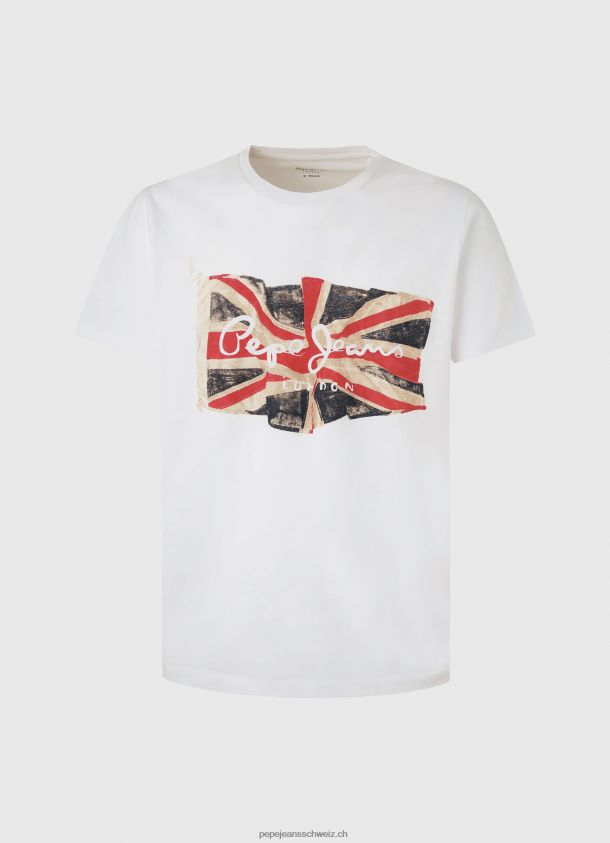 Flaggen-Logo n T-Shirt mit wehender Flagge Männer Pepe Jeans Weiss 84XH6T1014