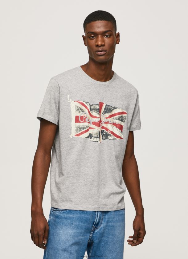 Flaggen-Logo n T-Shirt mit wehender Flagge Männer Pepe Jeans grau meliert 84XH6T936