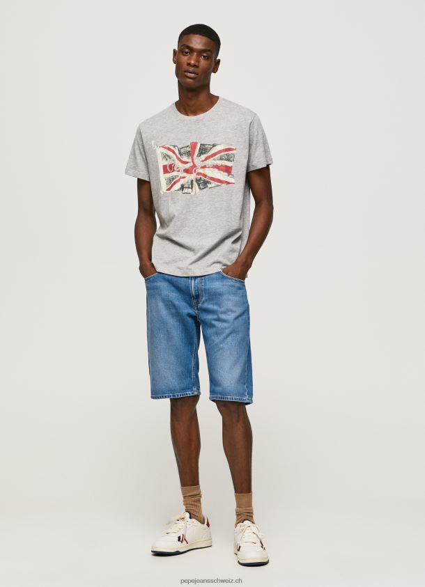 Flaggen-Logo n T-Shirt mit wehender Flagge Männer Pepe Jeans grau meliert 84XH6T936