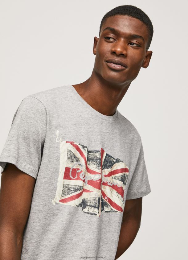 Flaggen-Logo n T-Shirt mit wehender Flagge Männer Pepe Jeans grau meliert 84XH6T936