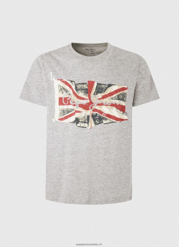 Flaggen-Logo n T-Shirt mit wehender Flagge Männer Pepe Jeans grau meliert 84XH6T936