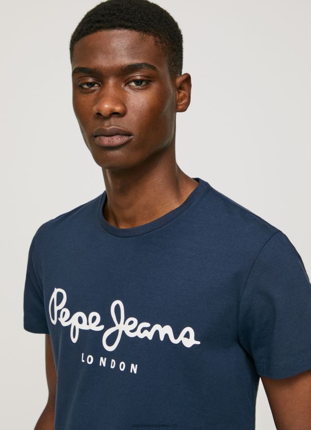 Kurzarm-T-Shirt aus Baumwolle Männer Pepe Jeans Marine 84XH6T1005