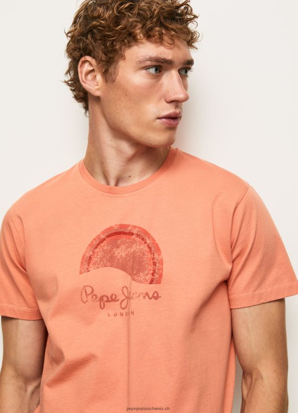 Logo-T-Shirt mit Used-Effekt Männer Pepe Jeans Kürbis orange 84XH6T964