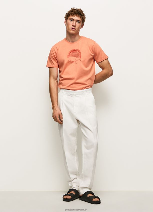 Logo-T-Shirt mit Used-Effekt Männer Pepe Jeans Kürbis orange 84XH6T964