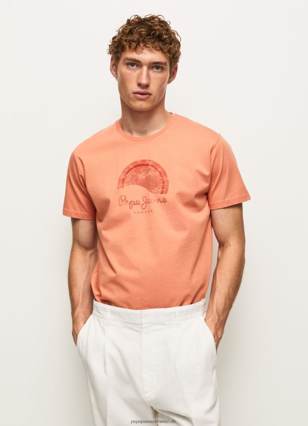 Logo-T-Shirt mit Used-Effekt Männer Pepe Jeans Kürbis orange 84XH6T964