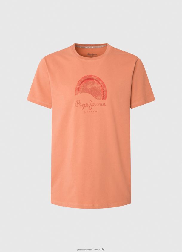 Logo-T-Shirt mit Used-Effekt Männer Pepe Jeans Kürbis orange 84XH6T964
