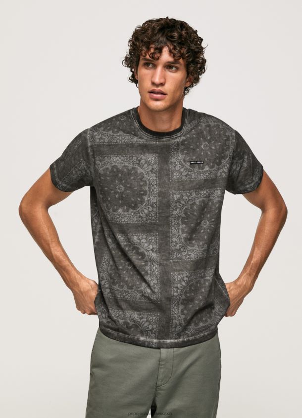 T-Shirt aus Baumwolle mit Bandana-Print Männer Pepe Jeans schwarz gewaschen 84XH6T937