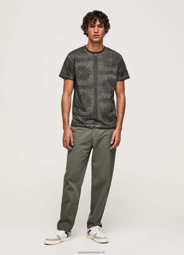 T-Shirt aus Baumwolle mit Bandana-Print Männer Pepe Jeans schwarz gewaschen 84XH6T937