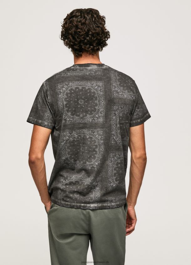 T-Shirt aus Baumwolle mit Bandana-Print Männer Pepe Jeans schwarz gewaschen 84XH6T937