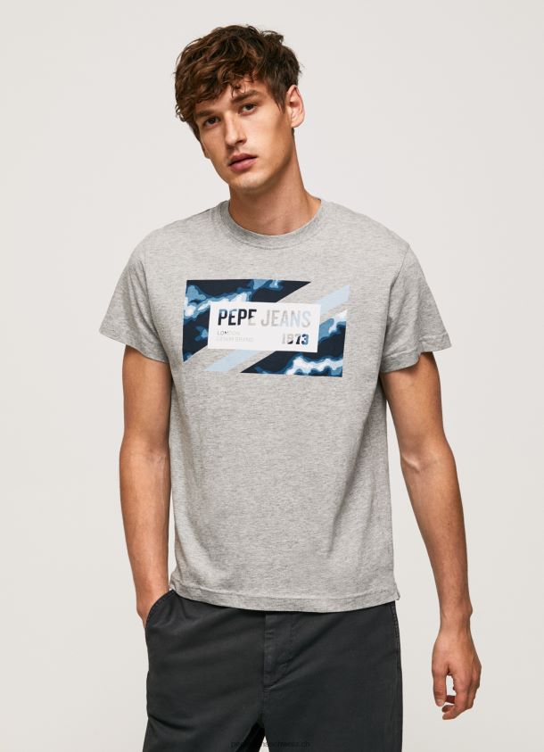 T-Shirt aus Baumwolle mit Flaggen-Print Männer Pepe Jeans grau meliert 84XH6T957