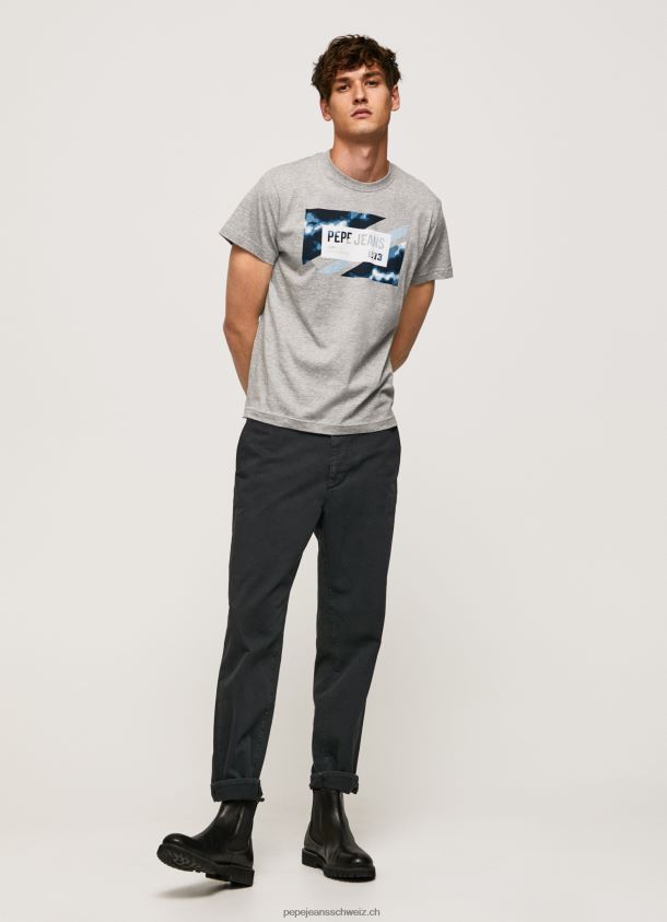 T-Shirt aus Baumwolle mit Flaggen-Print Männer Pepe Jeans grau meliert 84XH6T957