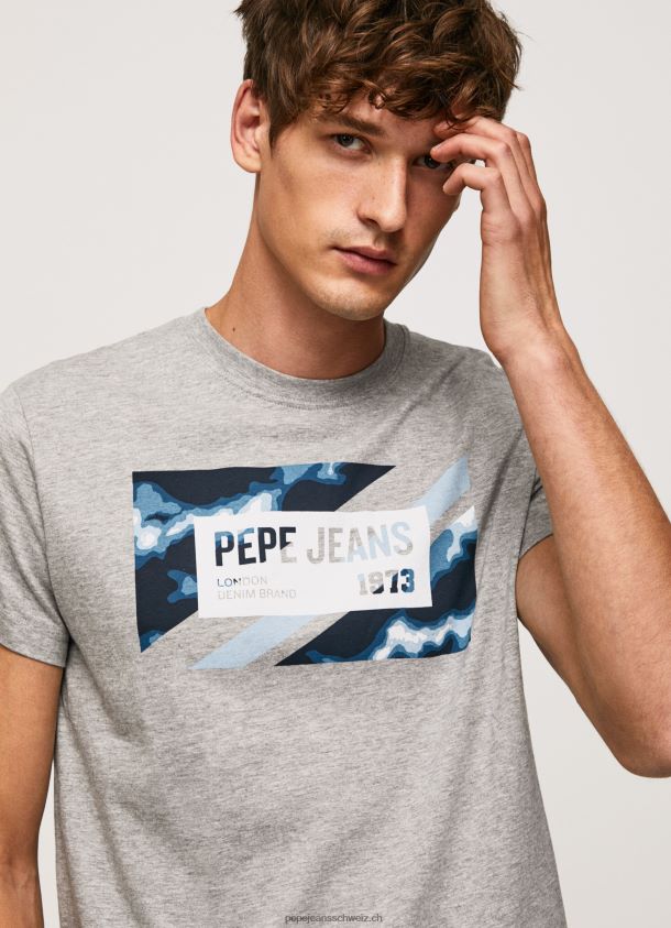 T-Shirt aus Baumwolle mit Flaggen-Print Männer Pepe Jeans grau meliert 84XH6T957
