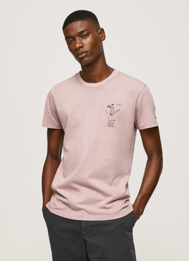 T-Shirt aus gewaschener und gefärbter Baumwolle Männer Pepe Jeans Rosa bleichen 84XH6T928