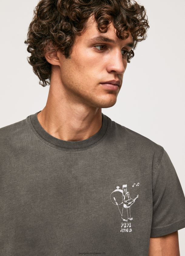 T-Shirt aus gewaschener und gefärbter Baumwolle Männer Pepe Jeans schwarz gewaschen 84XH6T941