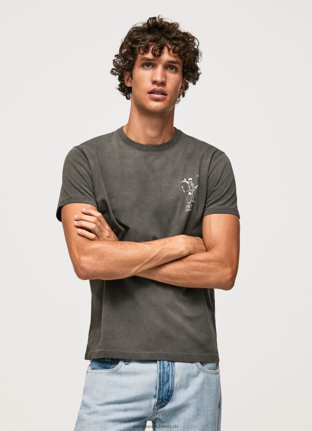 T-Shirt aus gewaschener und gefärbter Baumwolle Männer Pepe Jeans schwarz gewaschen 84XH6T941
