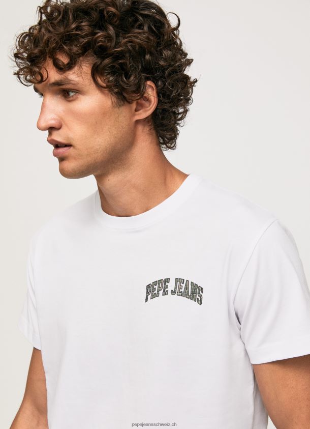 T-Shirt aus hochdichter Baumwolle mit Logo Männer Pepe Jeans Weiss 84XH6T919