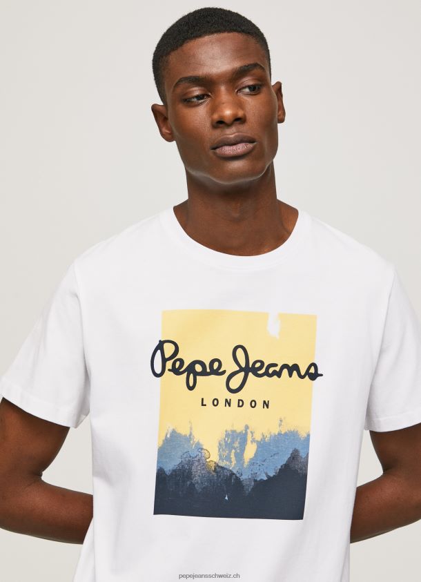 T-Shirt mit Logo-Print Männer Pepe Jeans Weiss 84XH6T974