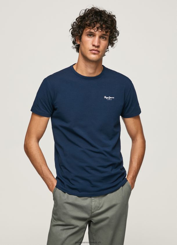 bedrucktes T-Shirt aus Baumwolle mit Logo Männer Pepe Jeans Marine 84XH6T1010
