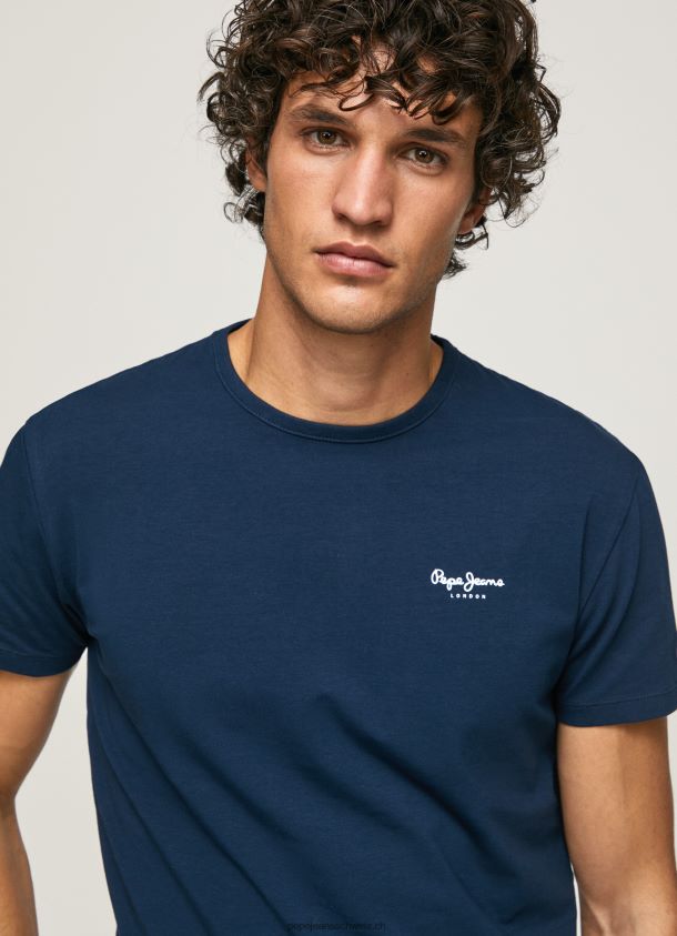 bedrucktes T-Shirt aus Baumwolle mit Logo Männer Pepe Jeans Marine 84XH6T1010