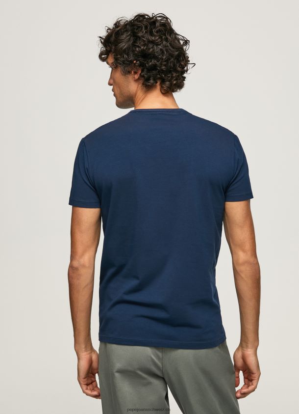 bedrucktes T-Shirt aus Baumwolle mit Logo Männer Pepe Jeans Marine 84XH6T1010