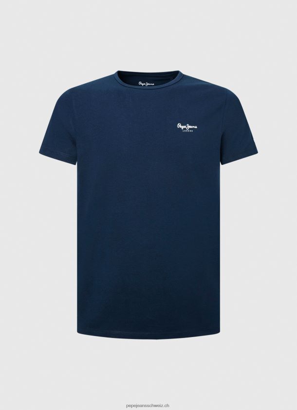 bedrucktes T-Shirt aus Baumwolle mit Logo Männer Pepe Jeans Marine 84XH6T1010