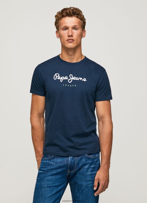 bedrucktes T-Shirt aus Baumwolle mit Logo Männer Pepe Jeans Marine 84XH6T999