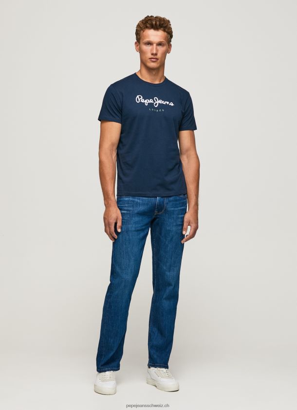 bedrucktes T-Shirt aus Baumwolle mit Logo Männer Pepe Jeans Marine 84XH6T999