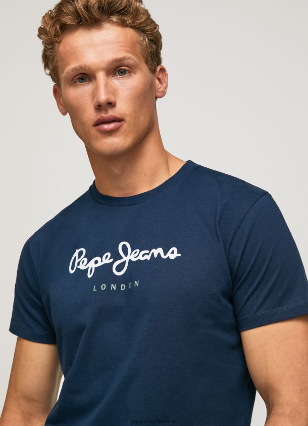 bedrucktes T-Shirt aus Baumwolle mit Logo Männer Pepe Jeans Marine 84XH6T999