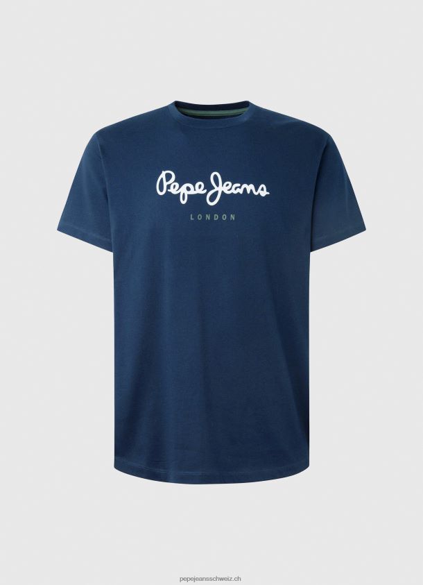 bedrucktes T-Shirt aus Baumwolle mit Logo Männer Pepe Jeans Marine 84XH6T999