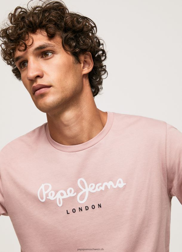 bedrucktes T-Shirt aus Baumwolle mit Logo Männer Pepe Jeans Rosa bleichen 84XH6T915