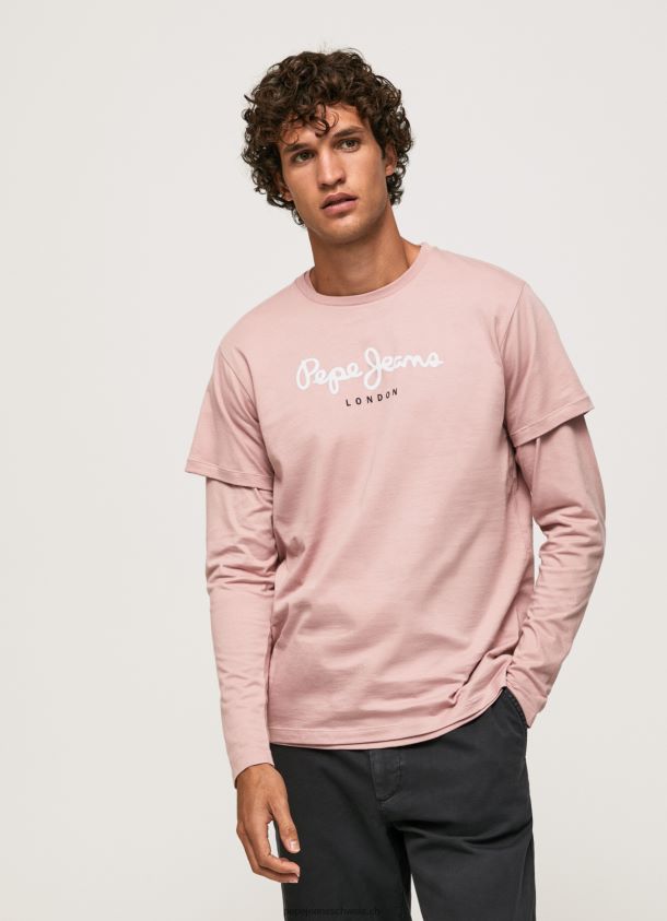 bedrucktes T-Shirt aus Baumwolle mit Logo Männer Pepe Jeans Rosa bleichen 84XH6T917