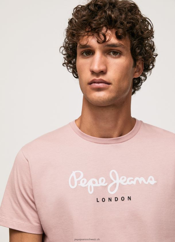 bedrucktes T-Shirt aus Baumwolle mit Logo Männer Pepe Jeans Rosa bleichen 84XH6T917