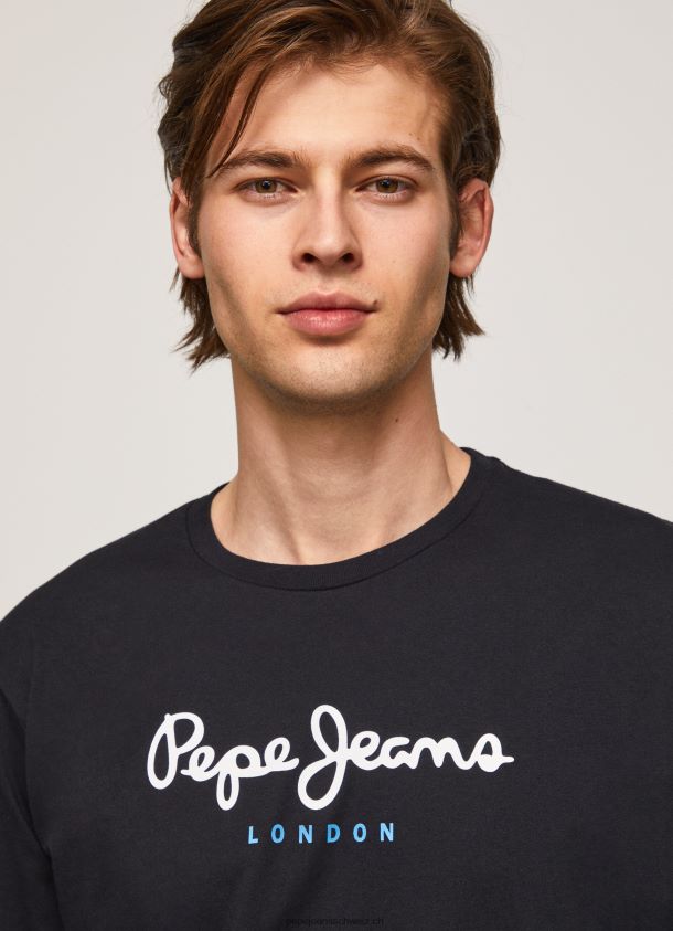 bedrucktes T-Shirt aus Baumwolle mit Logo Männer Pepe Jeans Schwarz 84XH6T1019