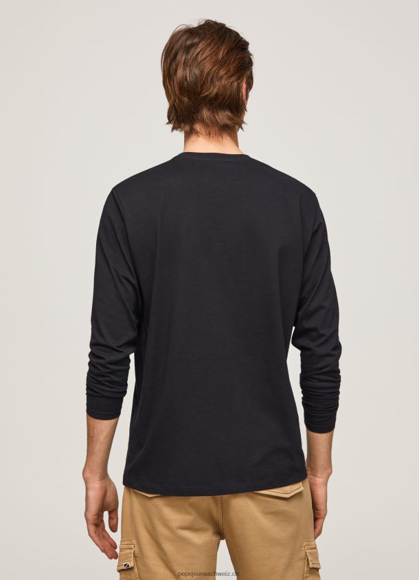 bedrucktes T-Shirt aus Baumwolle mit Logo Männer Pepe Jeans Schwarz 84XH6T1019