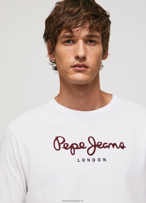 bedrucktes T-Shirt aus Baumwolle mit Logo Männer Pepe Jeans Weiss 84XH6T1018