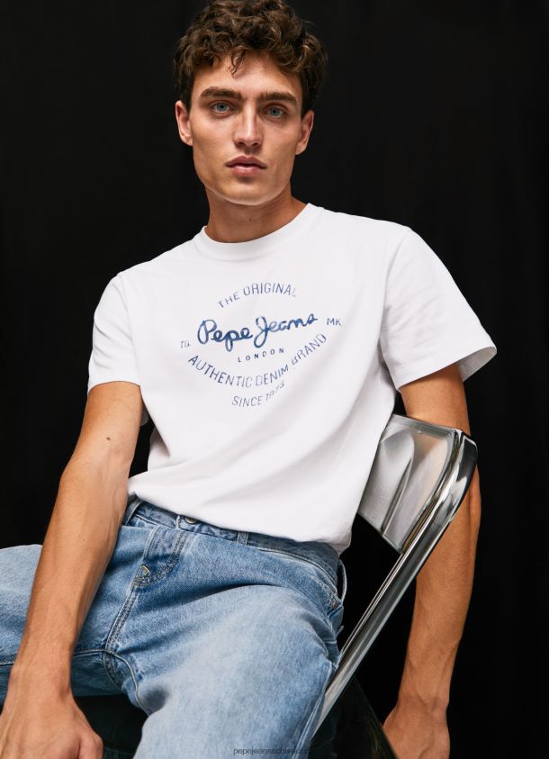 bedrucktes T-Shirt aus Baumwolle mit Logo Männer Pepe Jeans Weiss 84XH6T921